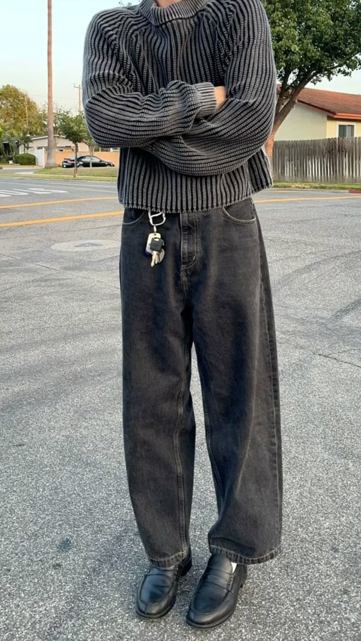 Streetwear Men's Loose Wide Leg Jeans Cotton Vintage Faded Mens Baggy Jeans