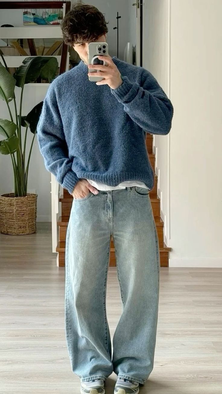 Streetwear Men's Loose Wide Leg Jeans Cotton Vintage Faded Mens Baggy Jeans