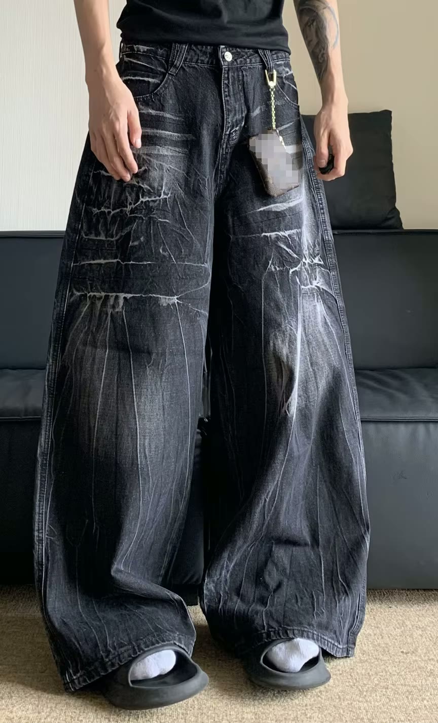 Y2K Streetwear Oversized Jeans American Retro Washing Pant Men's Loose Wide-leg Trousers