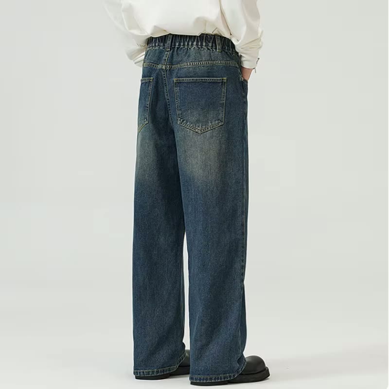 Streetwear Men's Loose Wide Leg Jeans Cotton Vintage Faded Mens Baggy Jeans