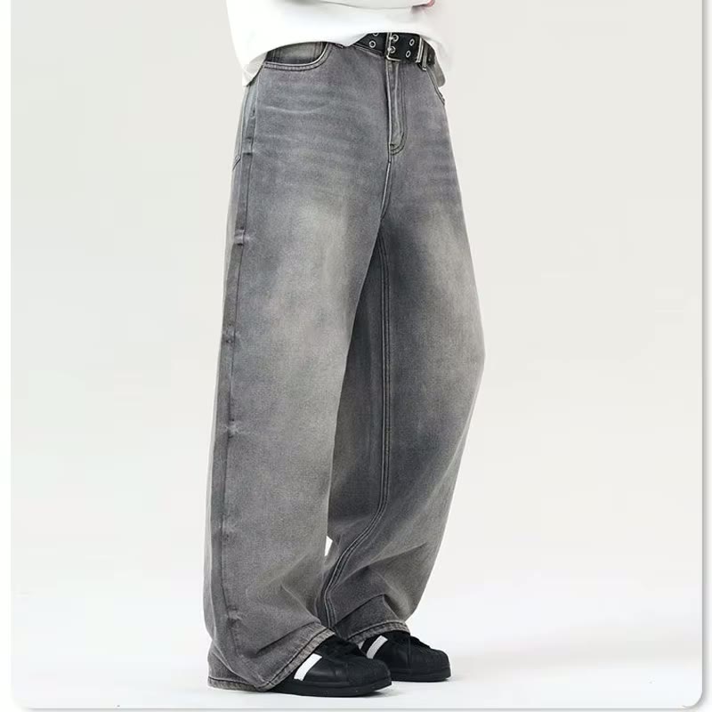 Y2K Grey Baggy Jeans Men Loose Custom Jeans