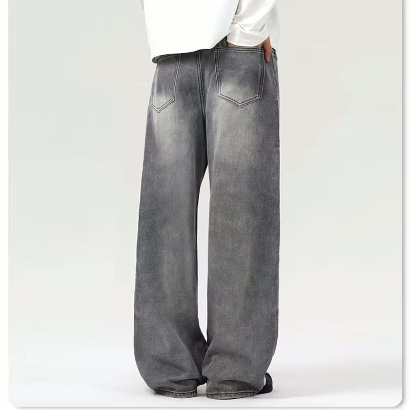Y2K Grey Baggy Jeans Men Loose Custom Jeans