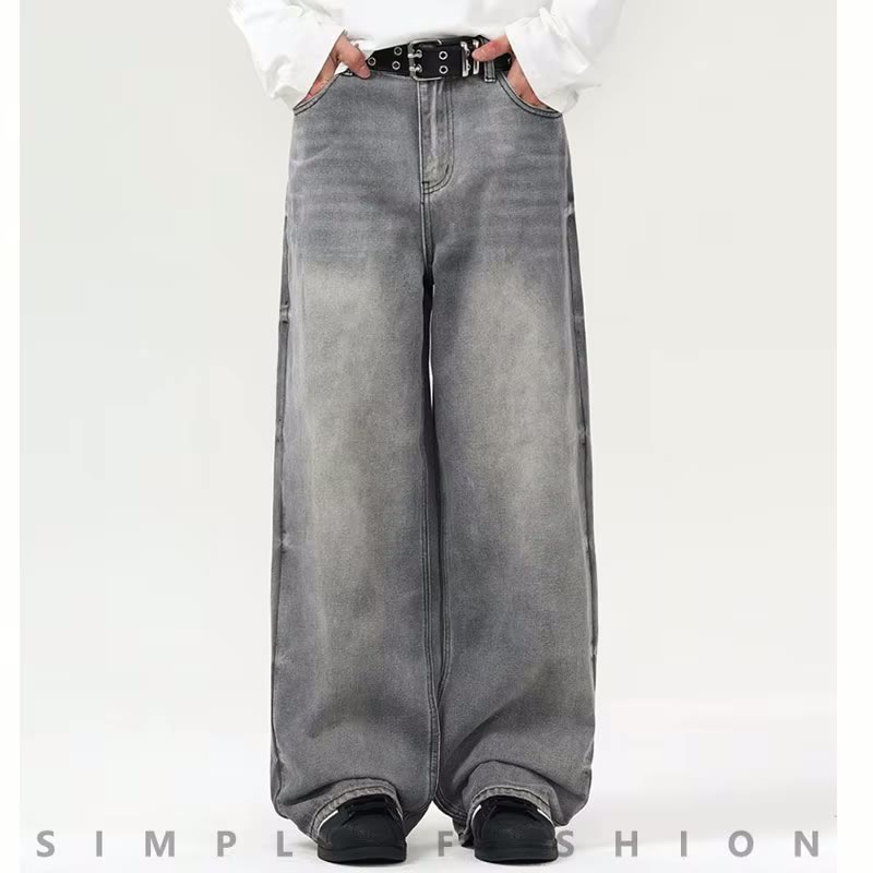 Y2K Grey Baggy Jeans Men Loose Custom Jeans