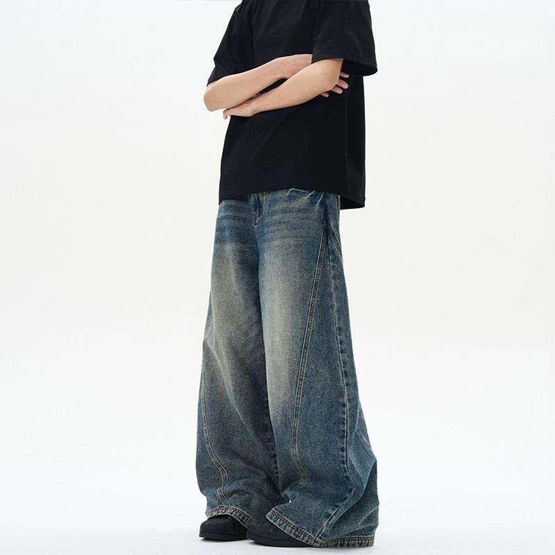 Vintage Y2K Jeans Men Straight Wide Leg Jeans Plus Size Unisex Loose Fit