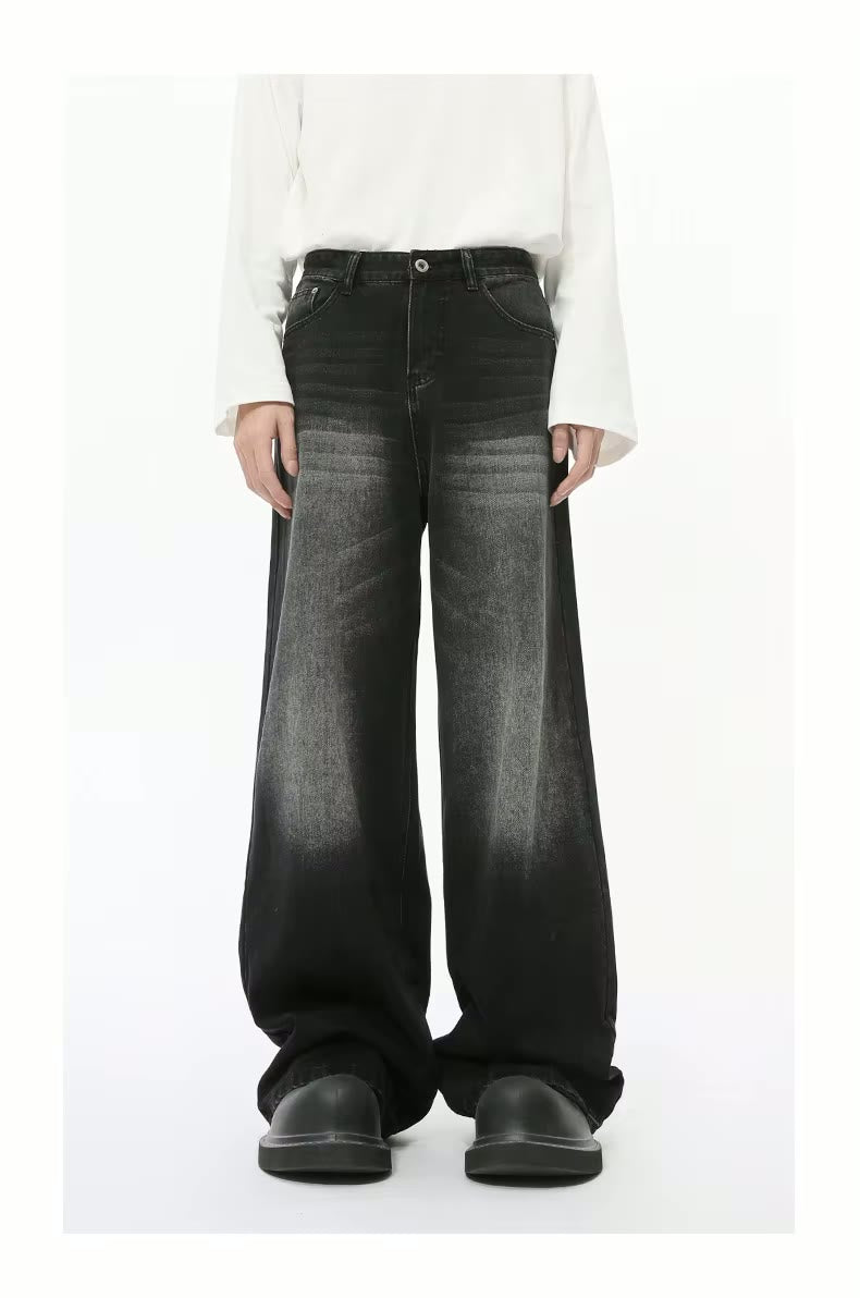 Loose Acid Wash Muti-Color Vintage Wide Legged Distressed Denim Pant Baggy