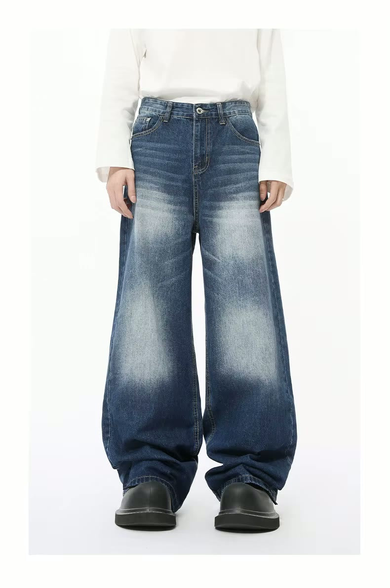 Loose Acid Wash Muti-Color Vintage Wide Legged Distressed Denim Pant Baggy