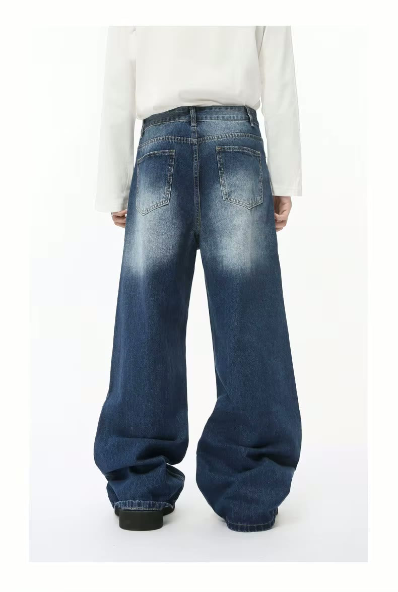Loose Acid Wash Muti-Color Vintage Wide Legged Distressed Denim Pant Baggy