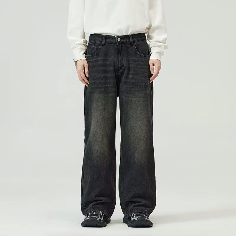 Streetwear Men's Loose Wide Leg Jeans Cotton Vintage Faded Mens Baggy Jeans