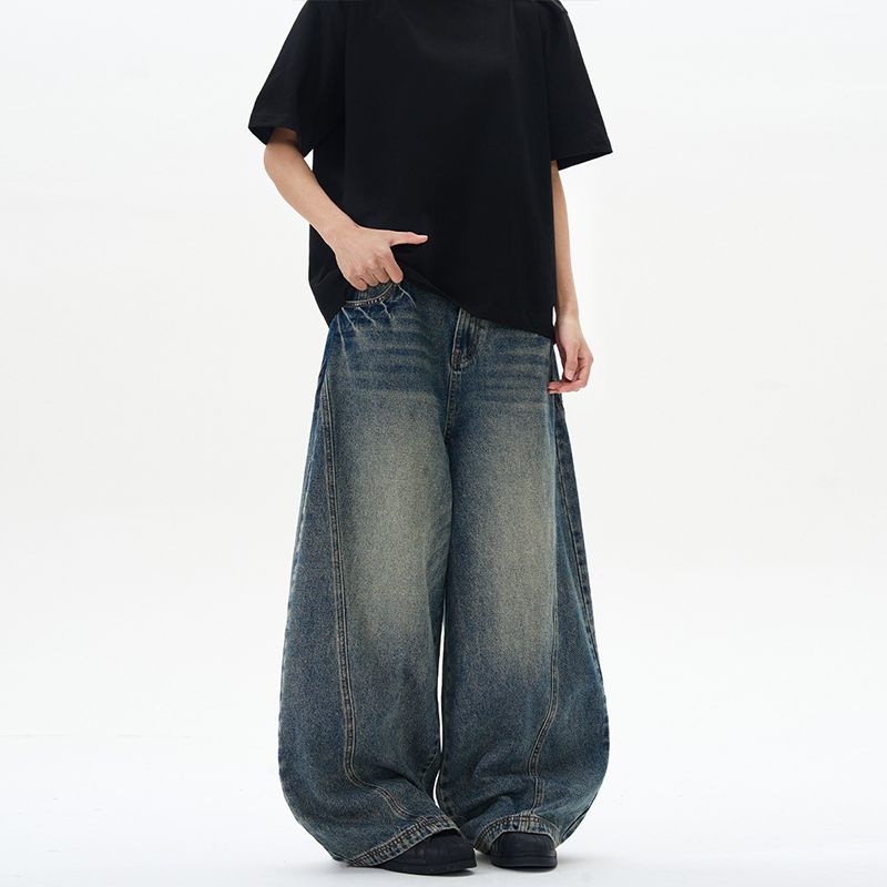 Vintage Y2K Jeans Men Straight Wide Leg Jeans Plus Size Unisex Loose Fit