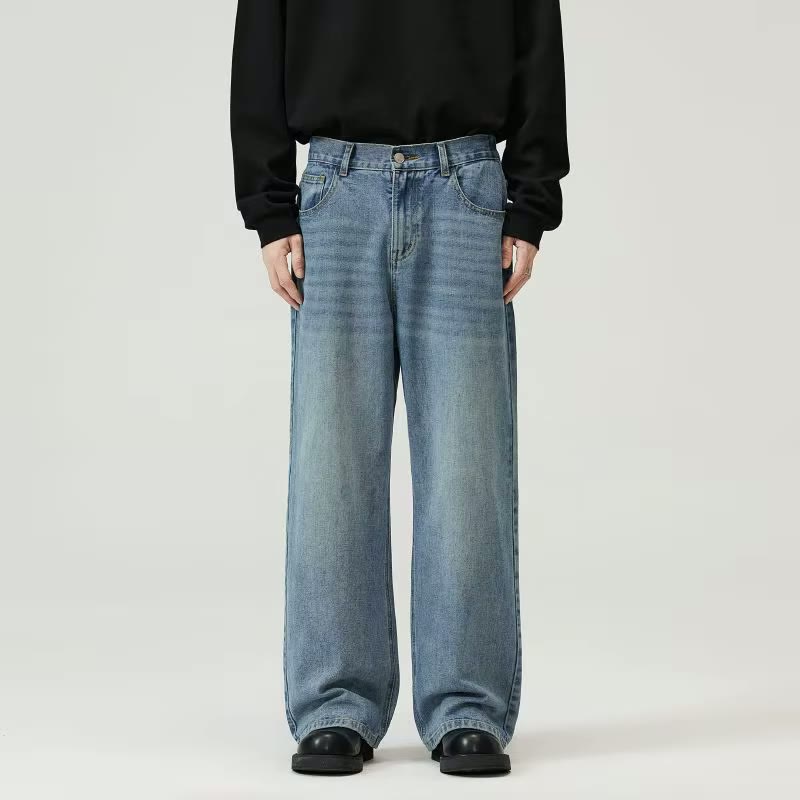 Streetwear Men's Loose Wide Leg Jeans Cotton Vintage Faded Mens Baggy Jeans