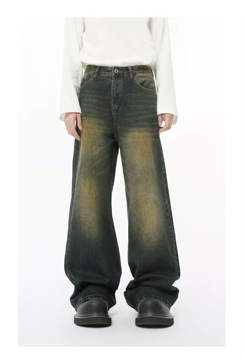 Loose Acid Wash Muti-Color Vintage Wide Legged Distressed Denim Pant Baggy