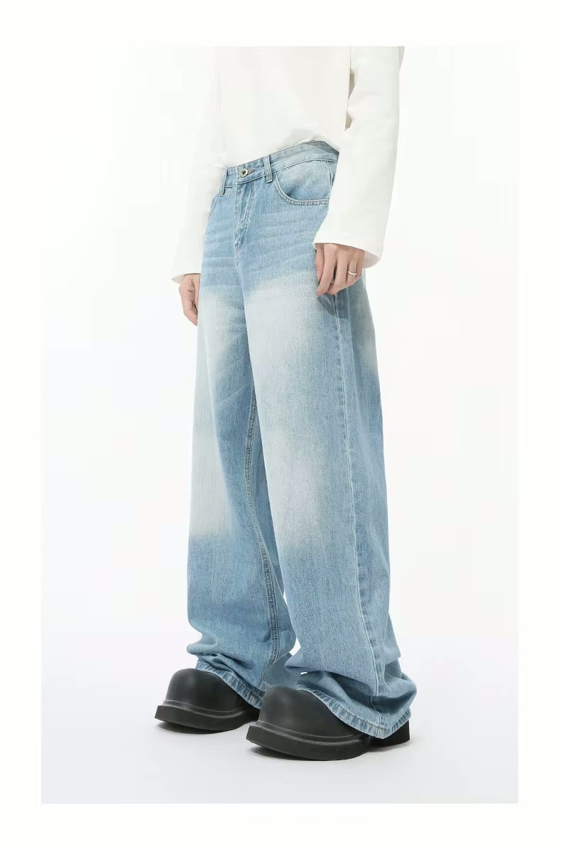 Loose Acid Wash Muti-Color Vintage Wide Legged Distressed Denim Pant Baggy